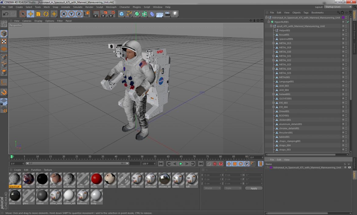 3D model Astronaut in Spacesuit A7L with Manned Maneuvering Unit