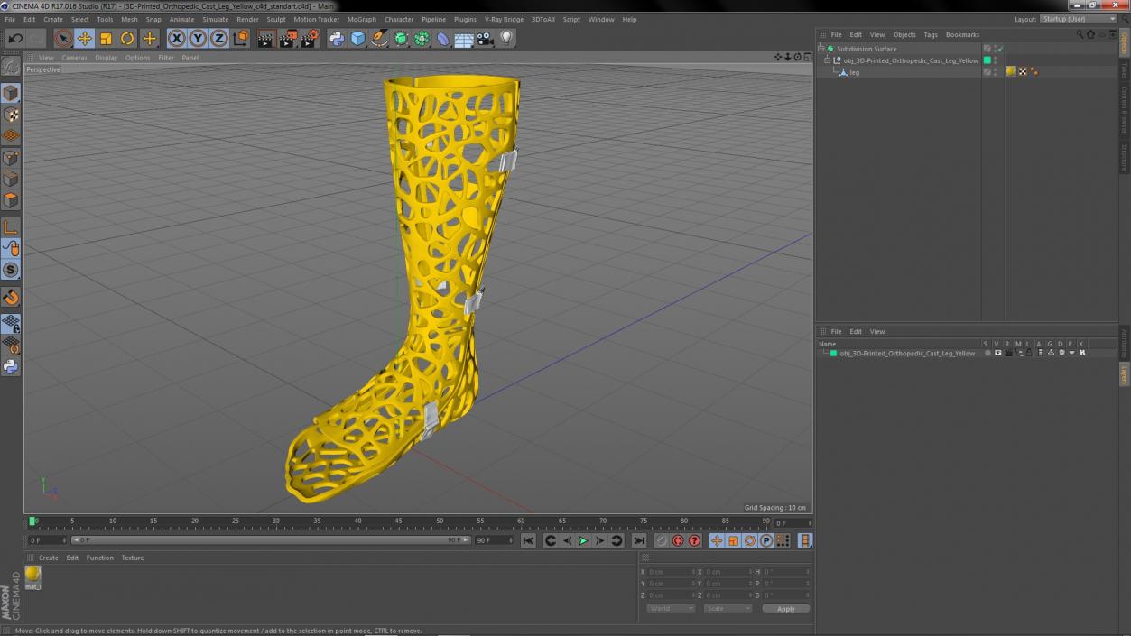 3D model -Printed Orthopedic Cast Leg Yellow