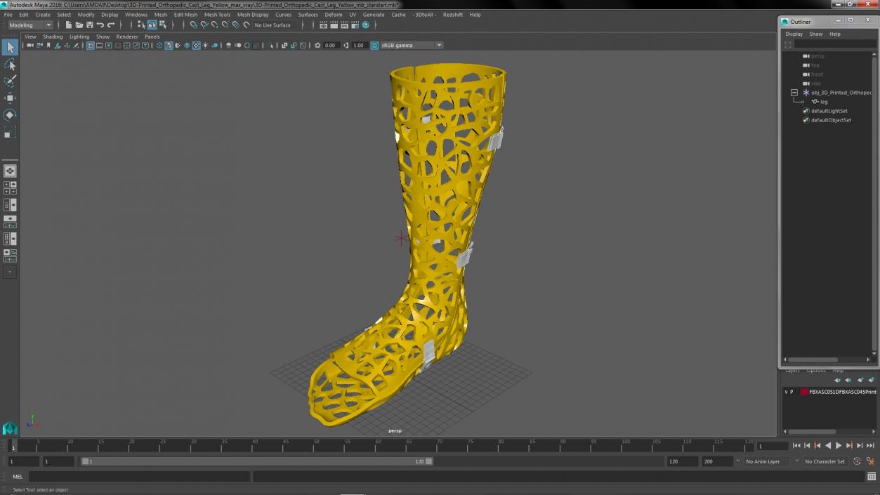 3D model -Printed Orthopedic Cast Leg Yellow