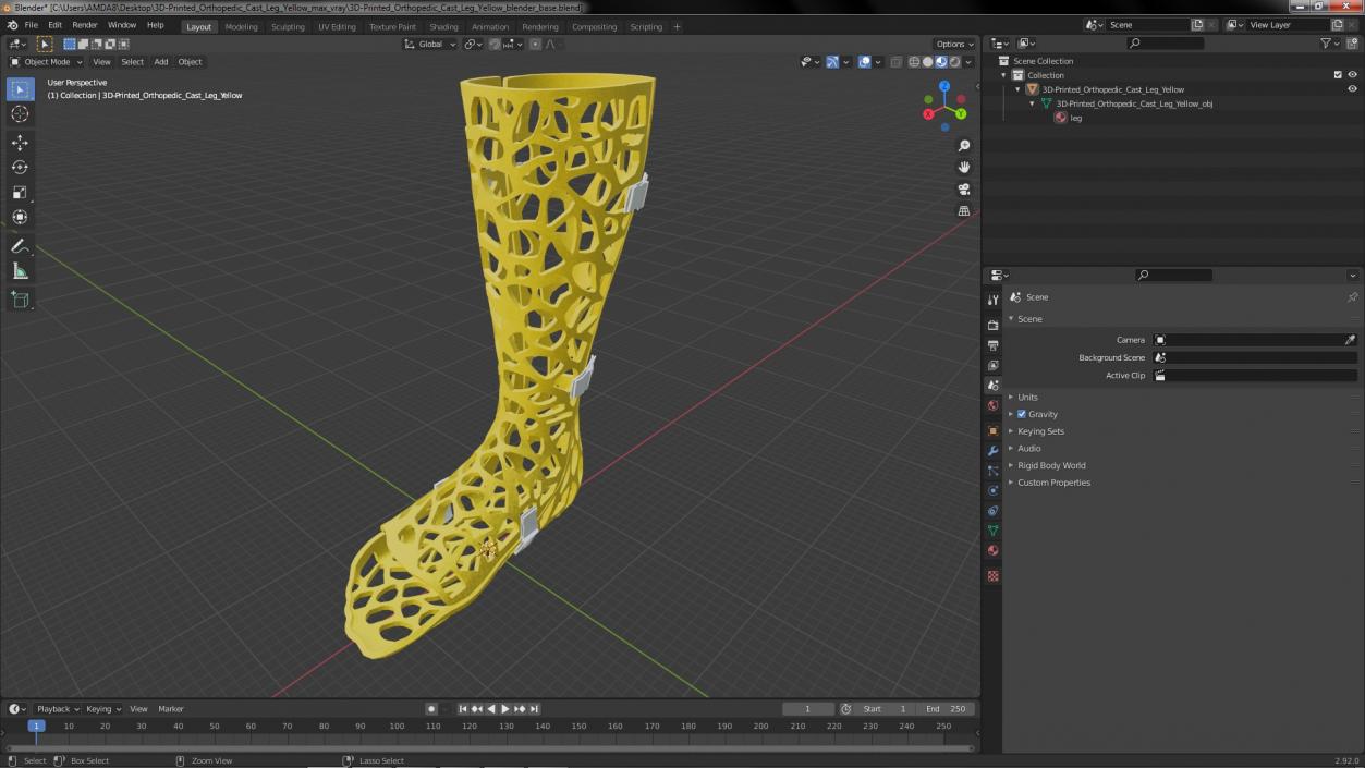 3D model -Printed Orthopedic Cast Leg Yellow