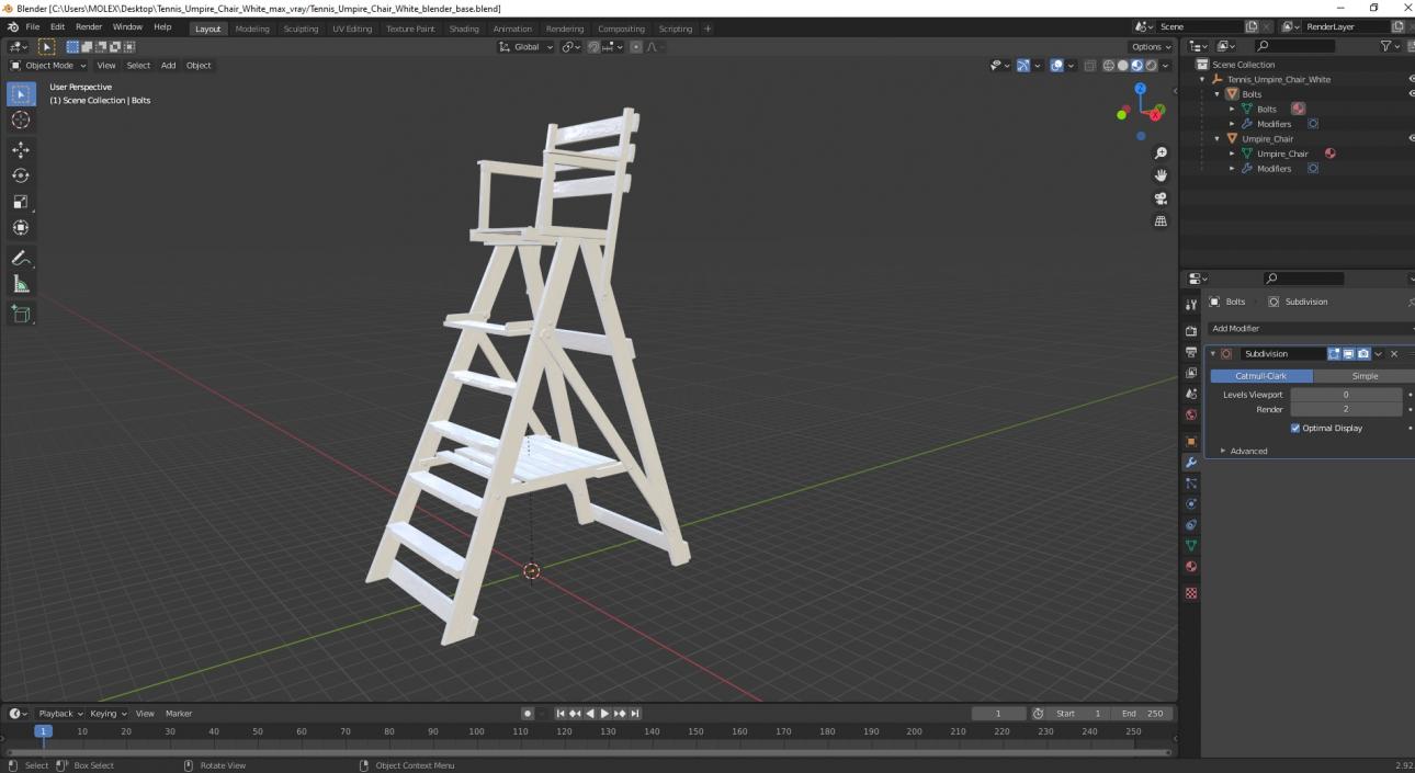 3D model Tennis Umpire Chair White