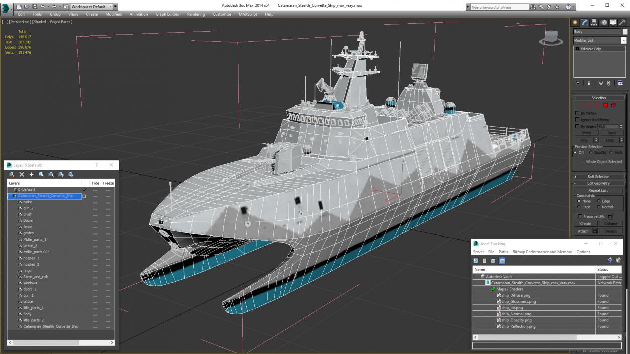 3D Catamaran Stealth Corvette Ship