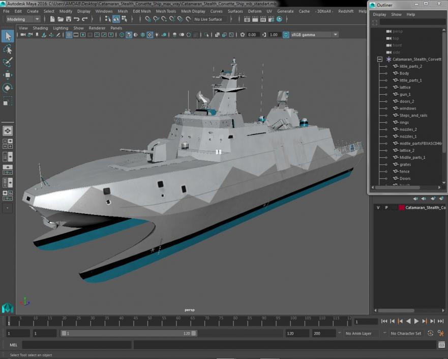 3D Catamaran Stealth Corvette Ship