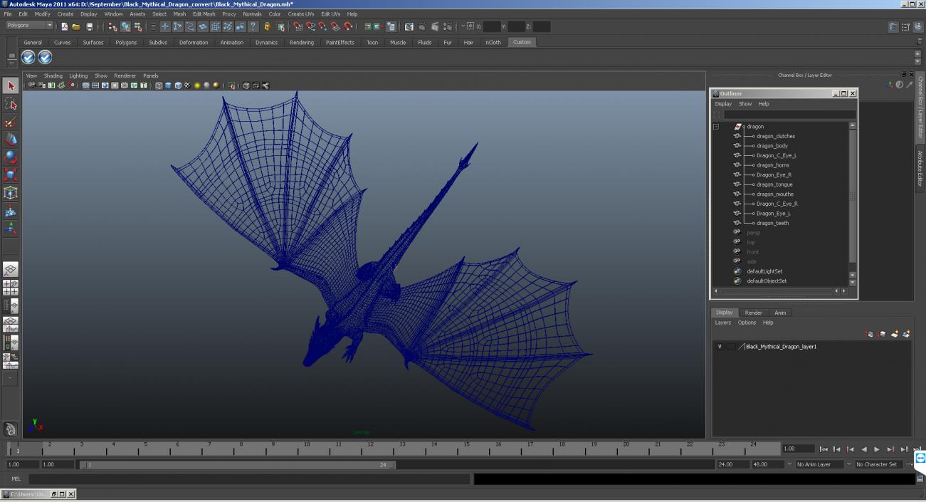 3D Black Mythical Dragon