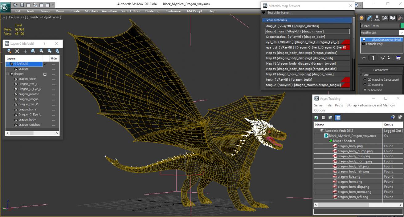 3D Black Mythical Dragon