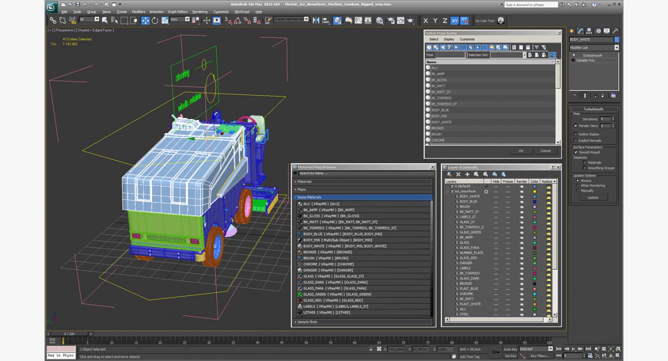 3D Electric Ice Resurfacer Machine Zamboni Rigged