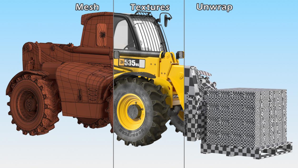 3D Telescopic Loader With Pallet of Bricks Rigged