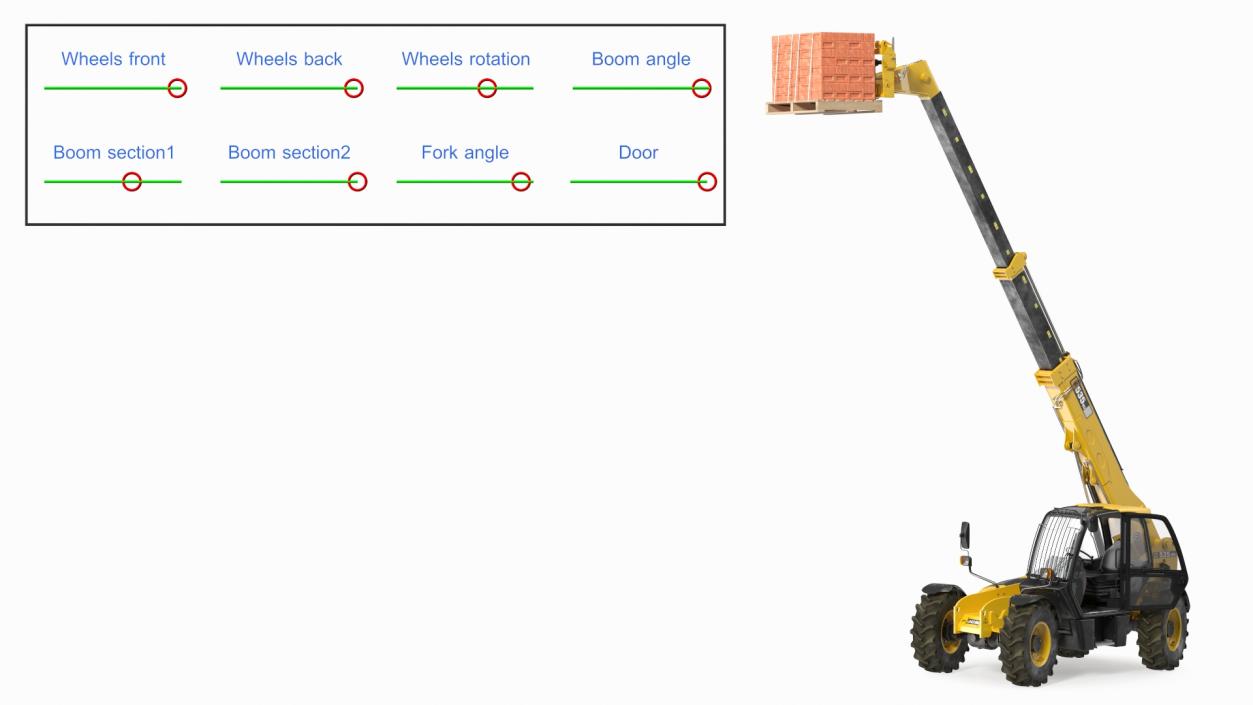 3D Telescopic Loader With Pallet of Bricks Rigged