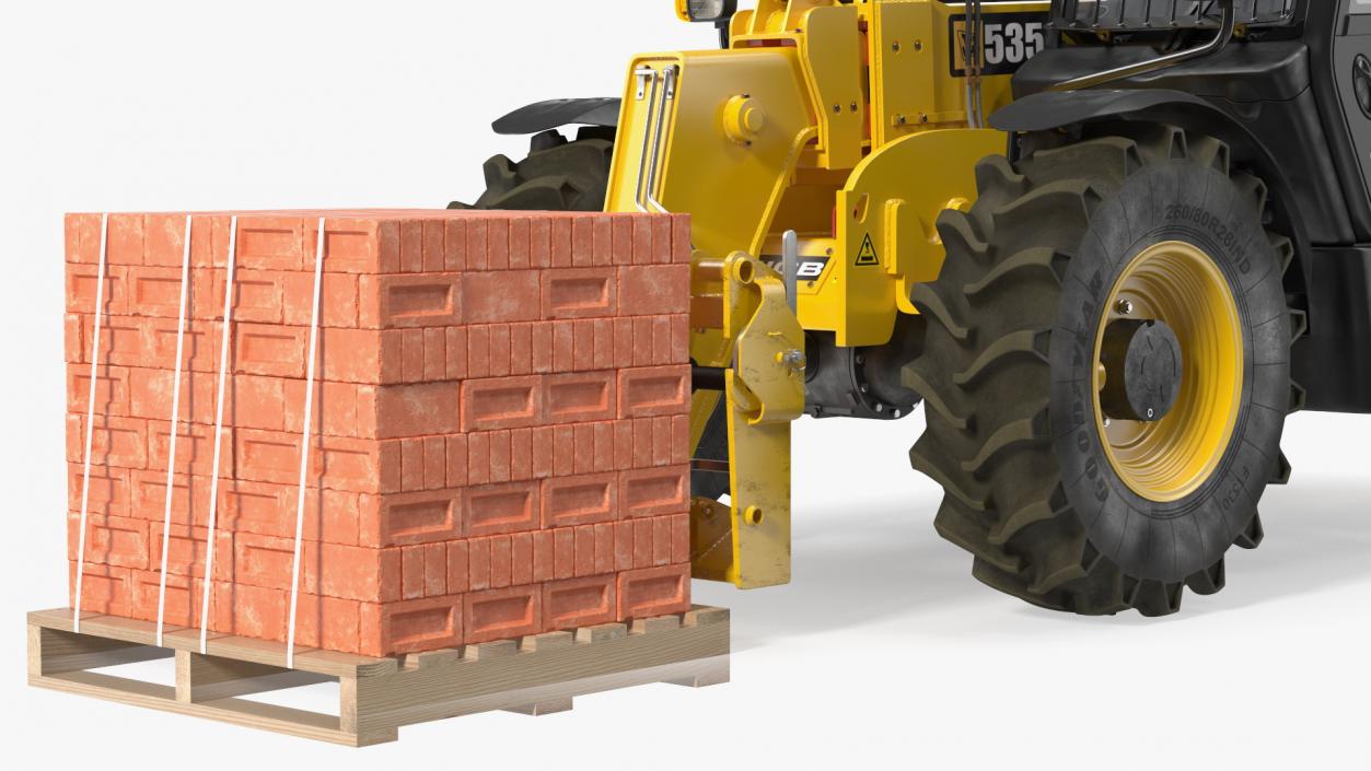 3D Telescopic Loader With Pallet of Bricks Rigged