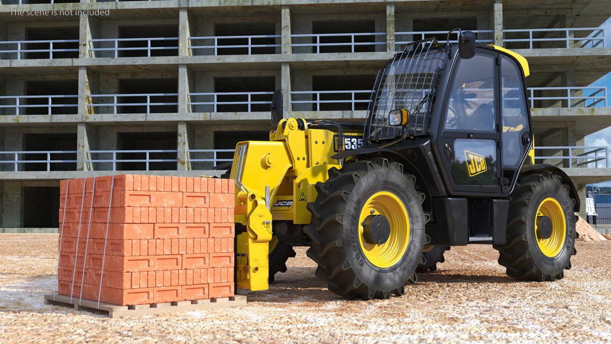 3D Telescopic Loader With Pallet of Bricks Rigged