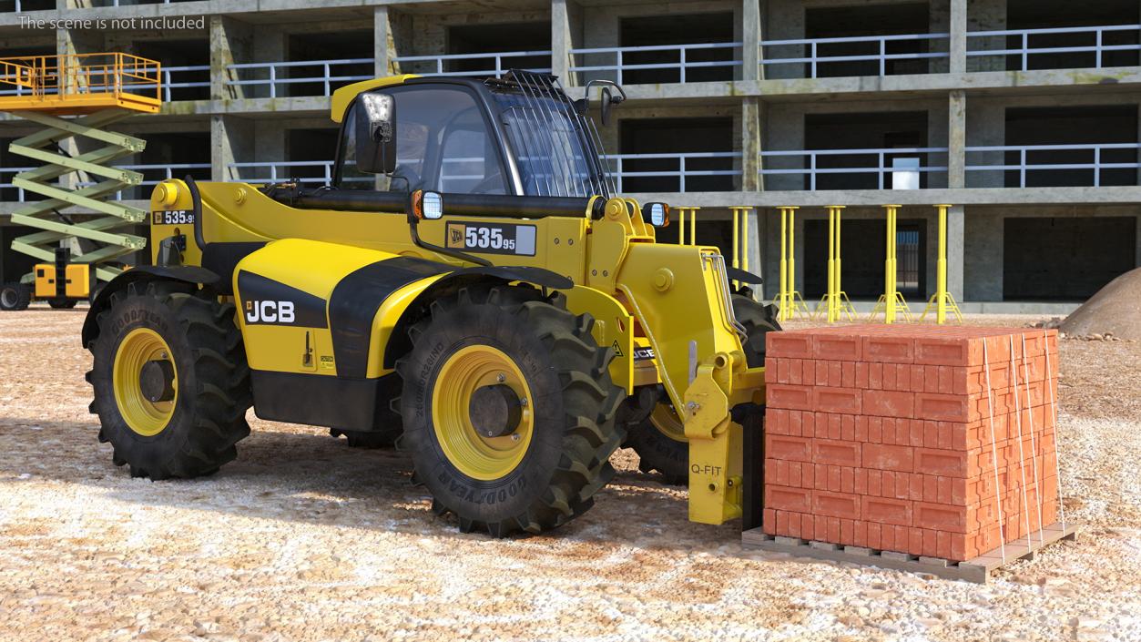 3D Telescopic Loader With Pallet of Bricks Rigged