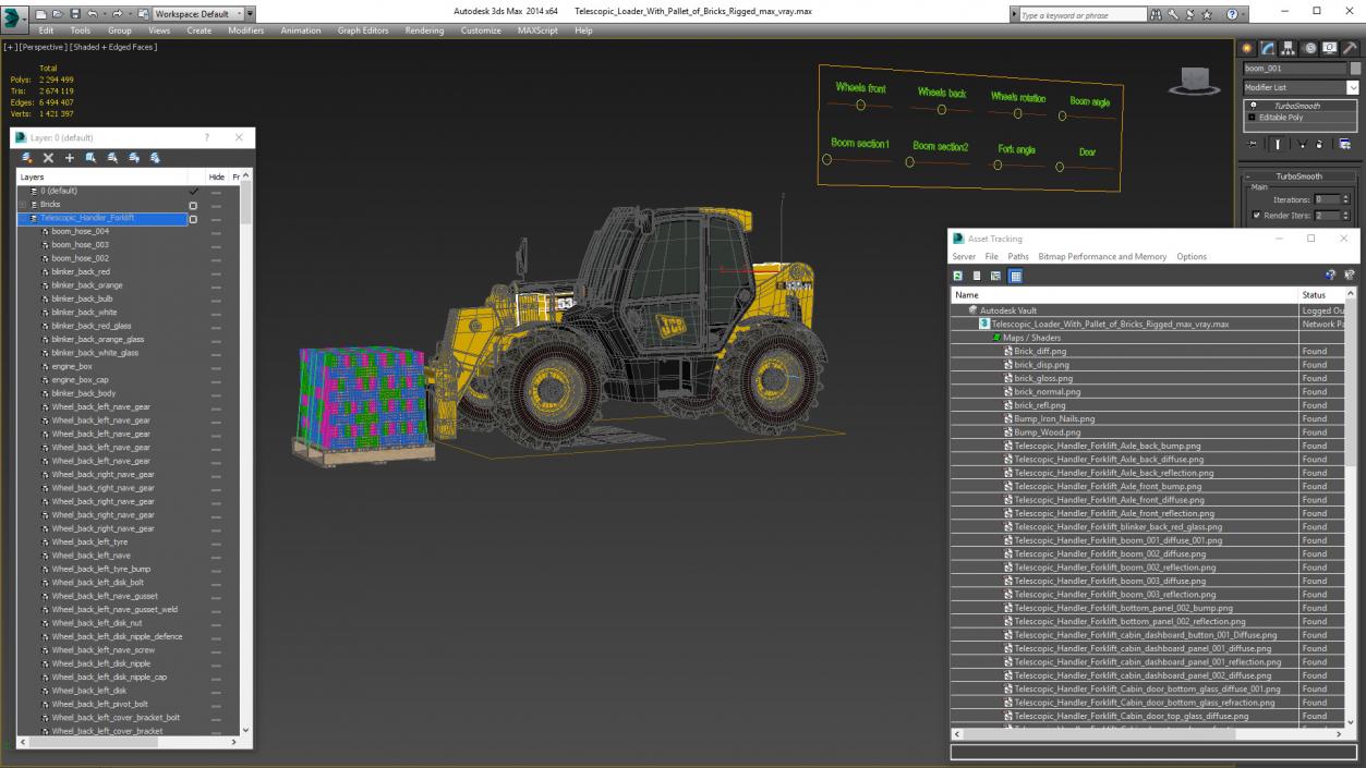 3D Telescopic Loader With Pallet of Bricks Rigged