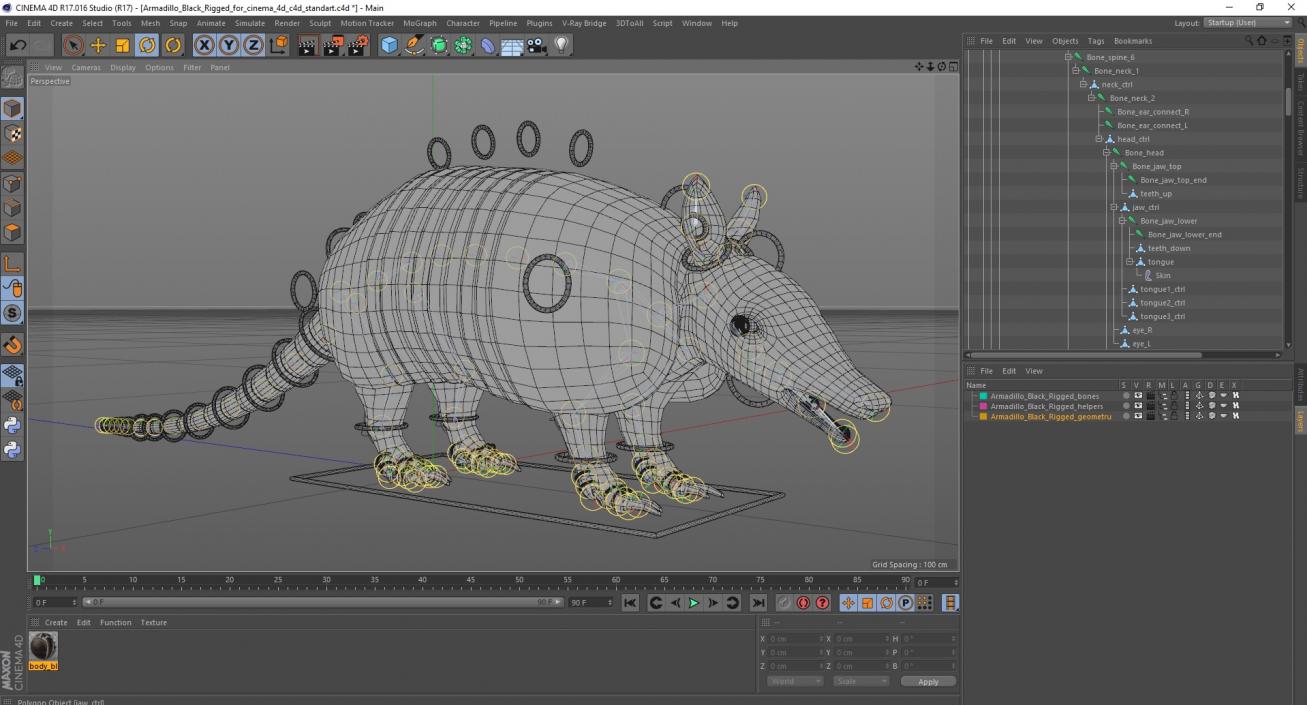 3D Armadillo Black Rigged for Cinema 4D