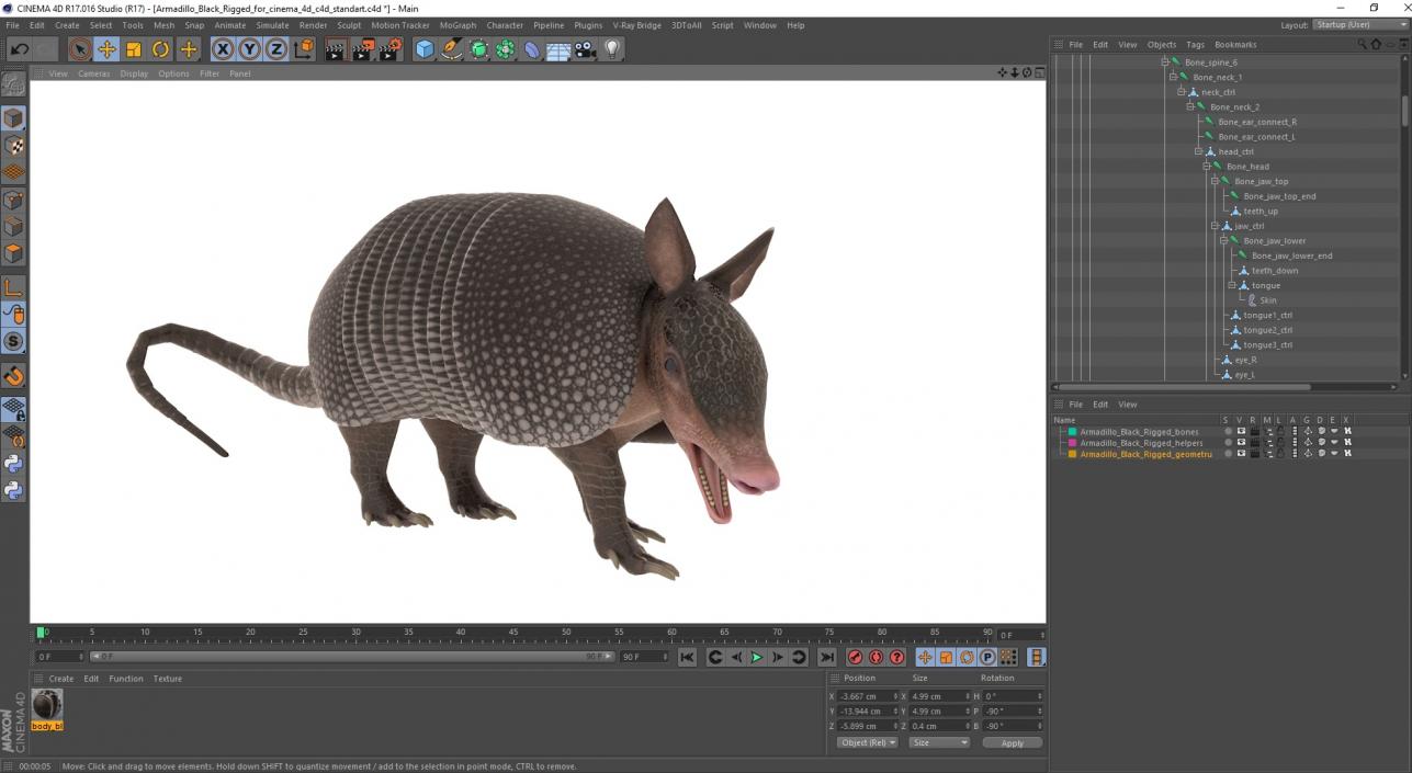 3D Armadillo Black Rigged for Cinema 4D