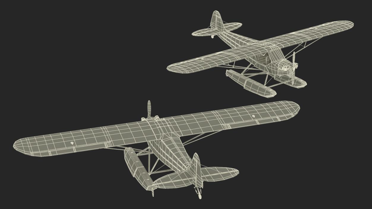 3D Classic Monoplane Aircraft Piper J-3 with Floats model