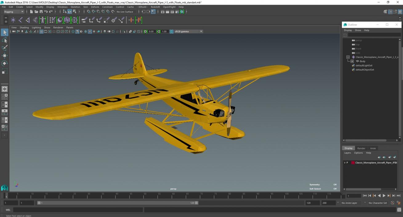 3D Classic Monoplane Aircraft Piper J-3 with Floats model