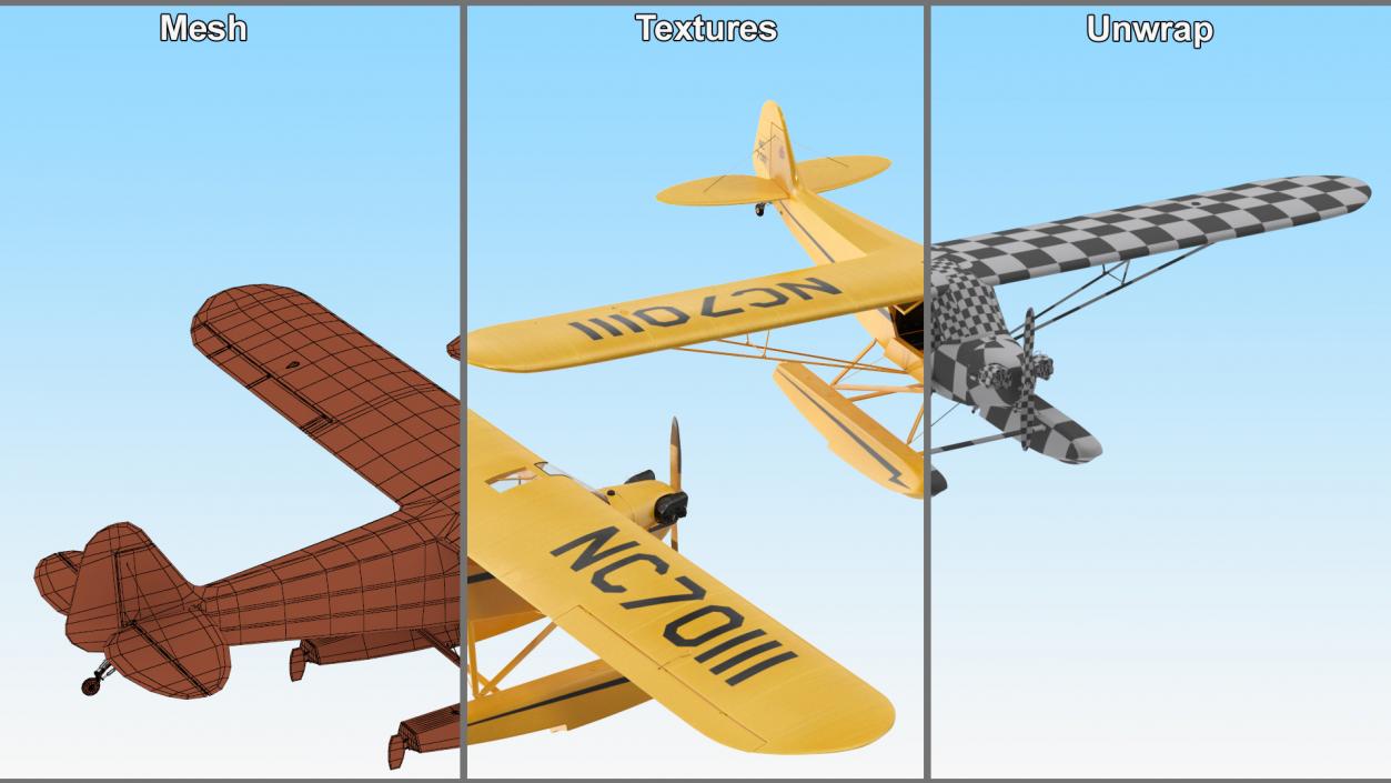 3D Classic Monoplane Aircraft Piper J-3 with Floats model