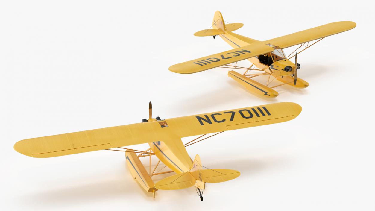 3D Classic Monoplane Aircraft Piper J-3 with Floats model