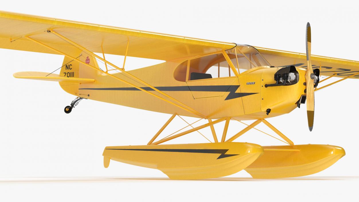 3D Classic Monoplane Aircraft Piper J-3 with Floats model