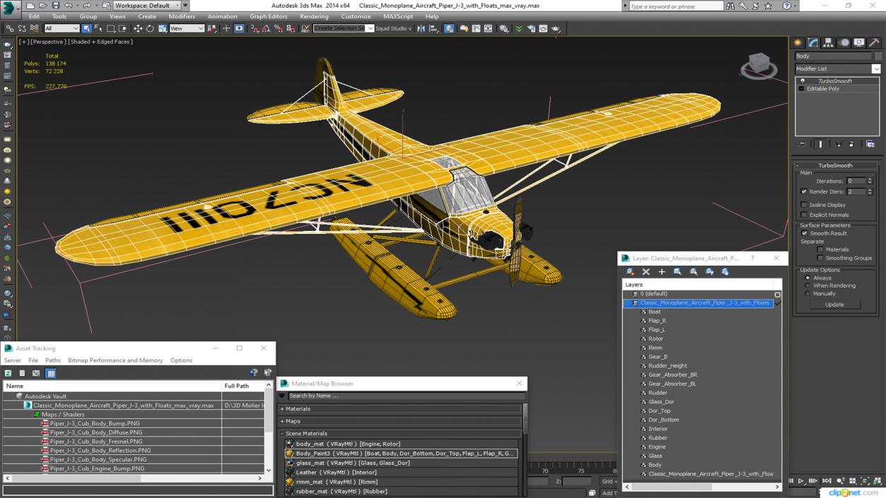 3D Classic Monoplane Aircraft Piper J-3 with Floats model