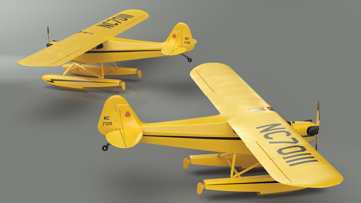 3D Classic Monoplane Aircraft Piper J-3 with Floats model