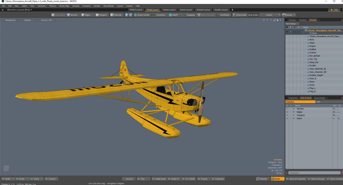 3D Classic Monoplane Aircraft Piper J-3 with Floats model