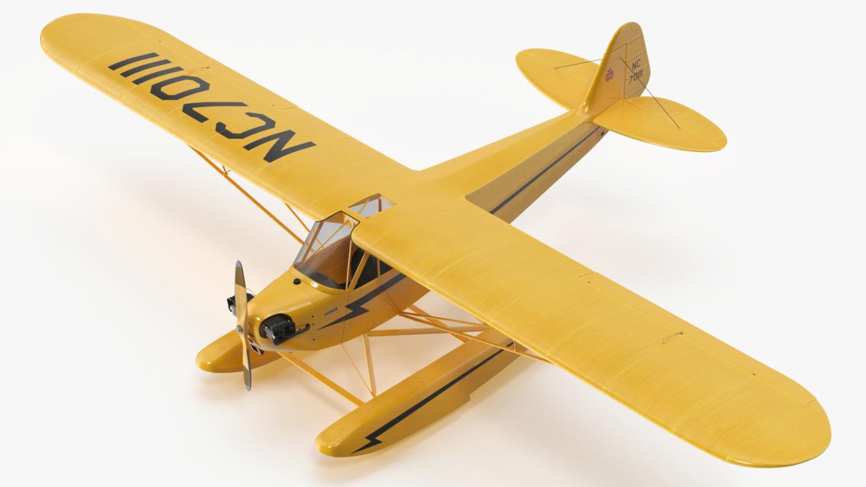 3D Classic Monoplane Aircraft Piper J-3 with Floats model