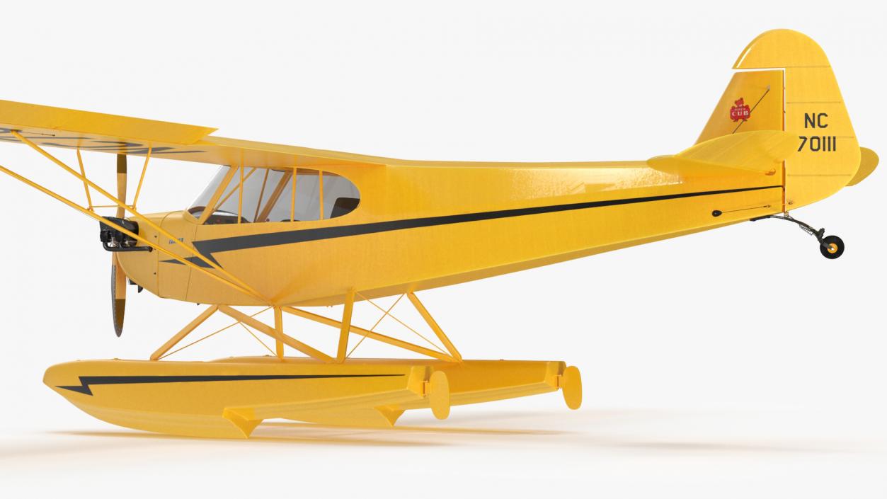 3D Classic Monoplane Aircraft Piper J-3 with Floats model