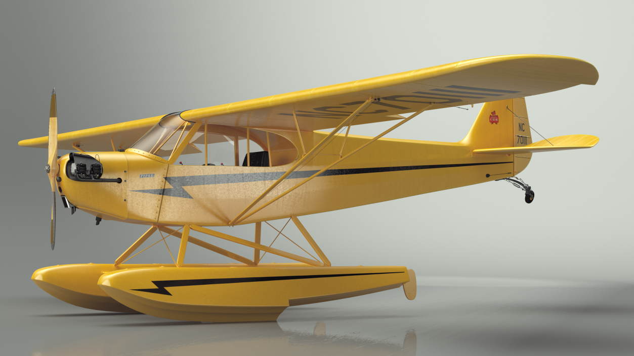 3D Classic Monoplane Aircraft Piper J-3 with Floats model