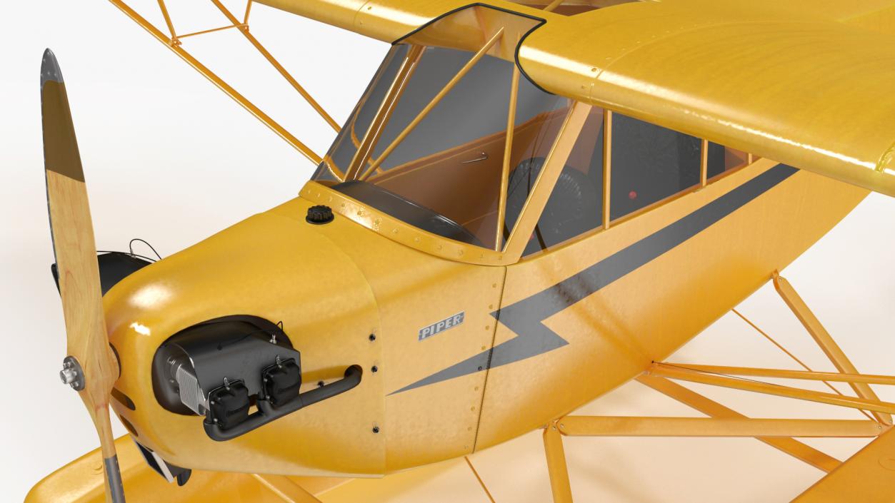 3D Classic Monoplane Aircraft Piper J-3 with Floats model