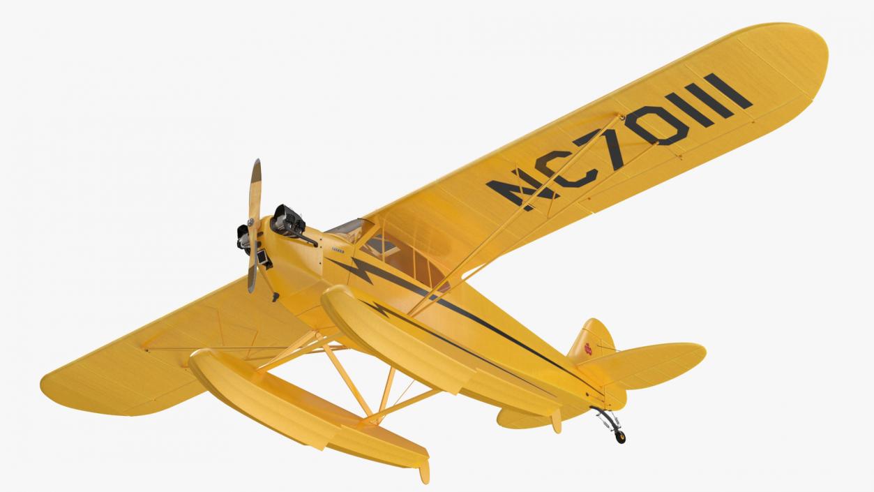 3D Classic Monoplane Aircraft Piper J-3 with Floats model