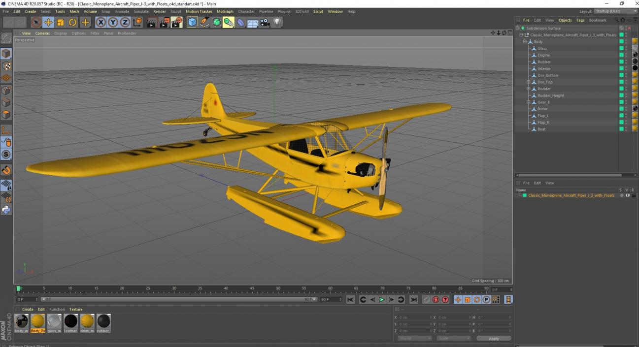 3D Classic Monoplane Aircraft Piper J-3 with Floats model