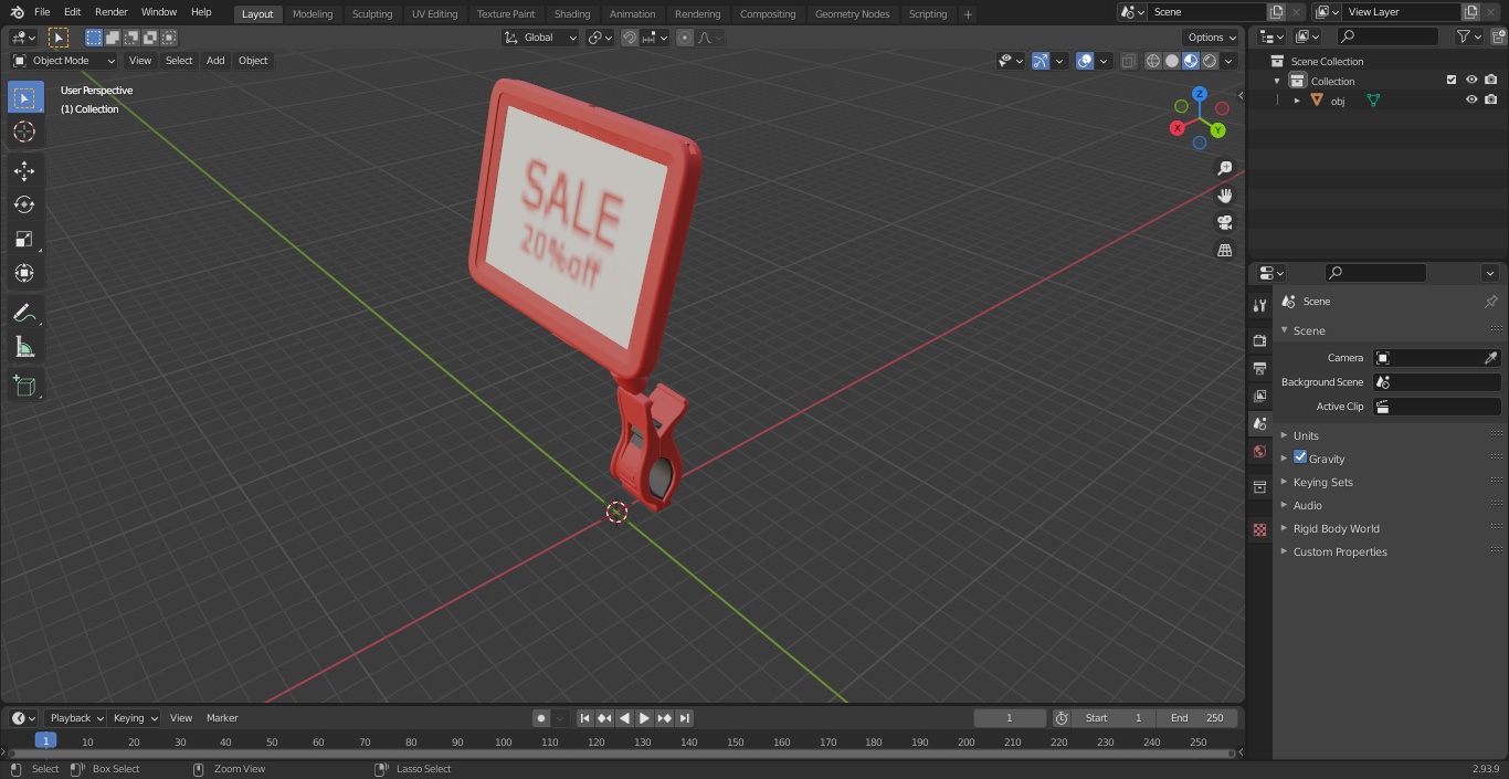 3D model Plastic Tag with Clip Red