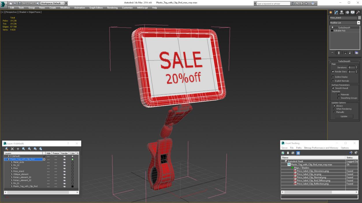 3D model Plastic Tag with Clip Red