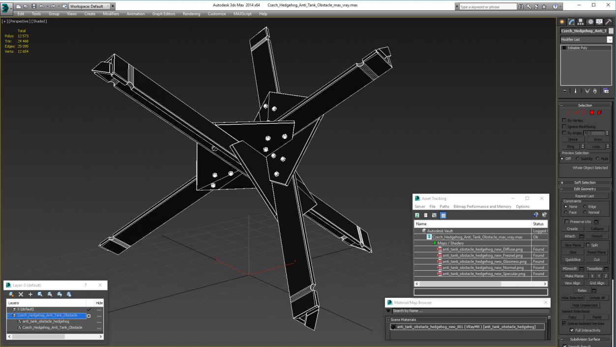 3D Czech Hedgehog Anti Tank Obstacle model