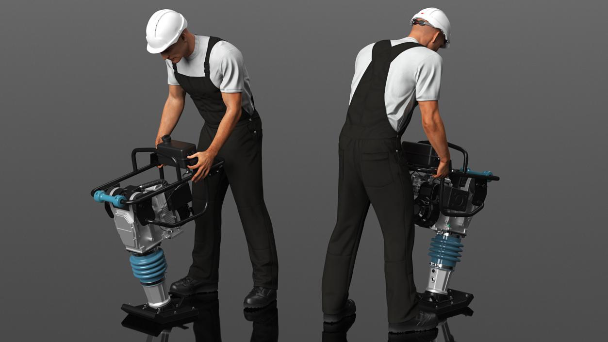 Construction Worker with Tamping Rammer 3D model