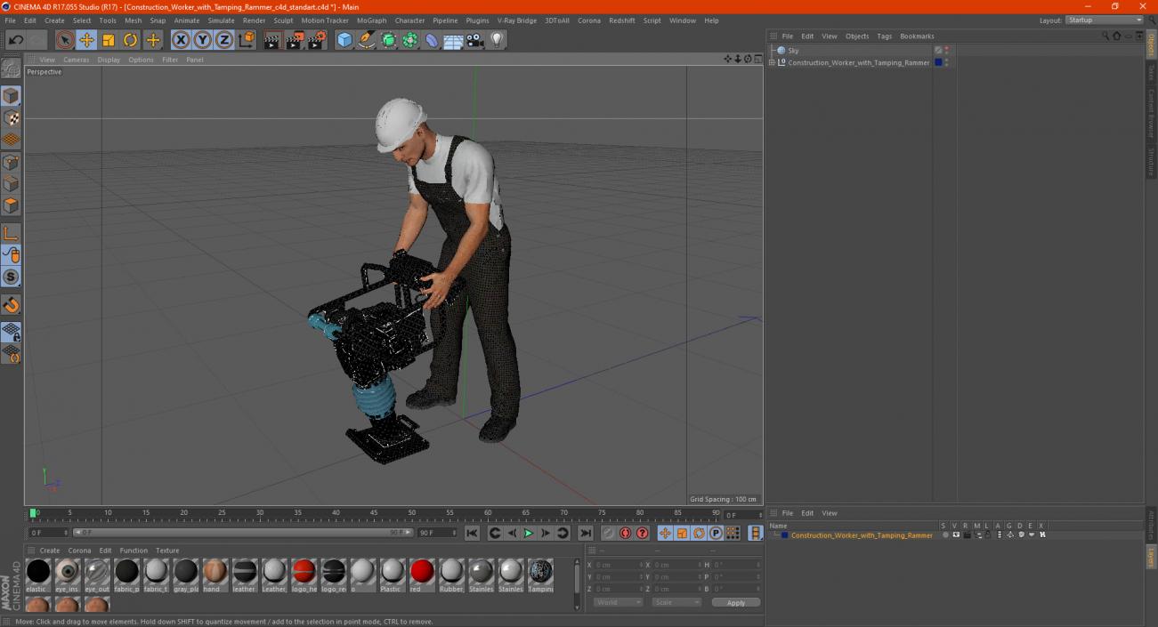 Construction Worker with Tamping Rammer 3D model