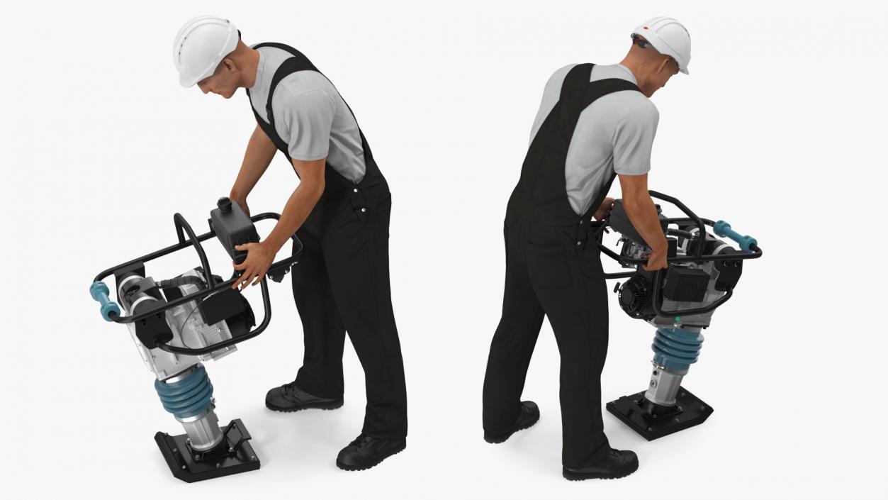 Construction Worker with Tamping Rammer 3D model