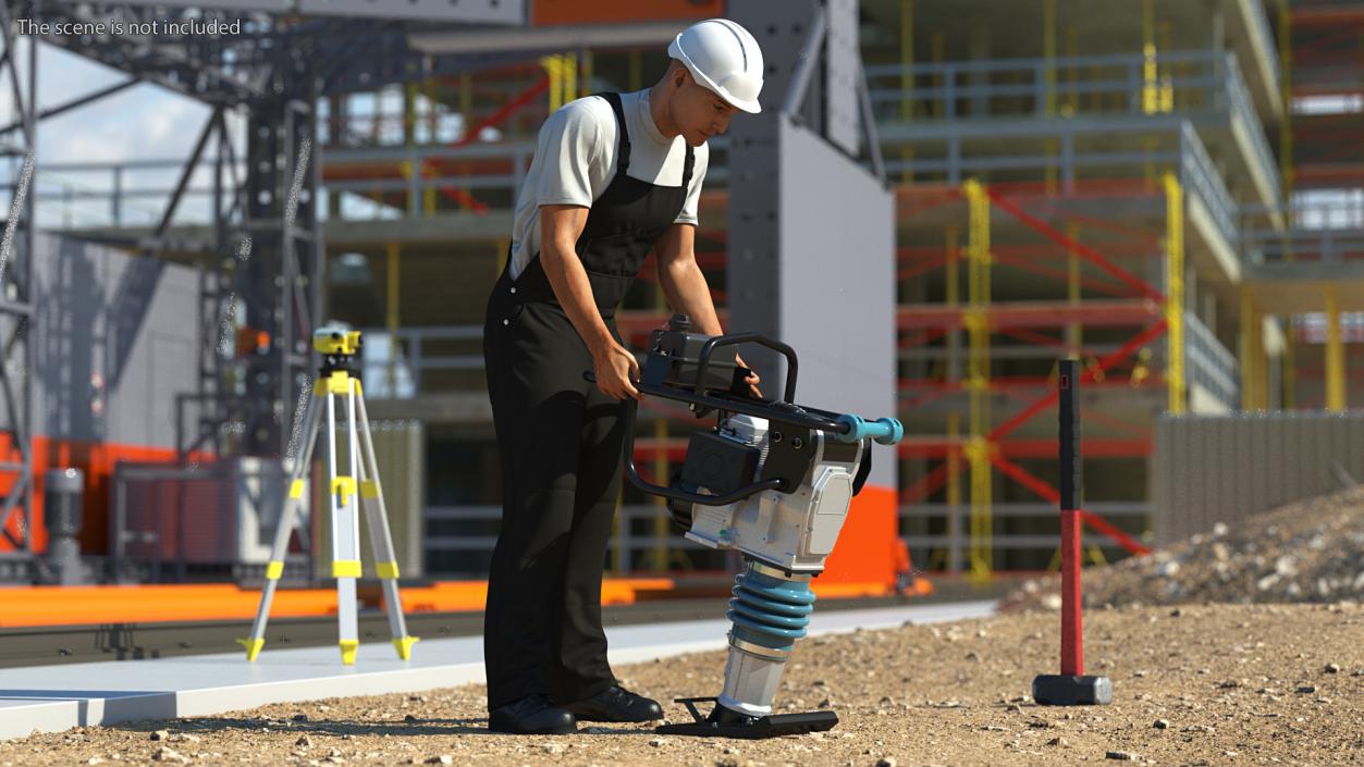 Construction Worker with Tamping Rammer 3D model