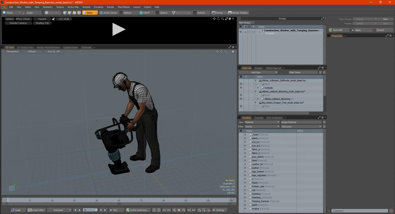 Construction Worker with Tamping Rammer 3D model