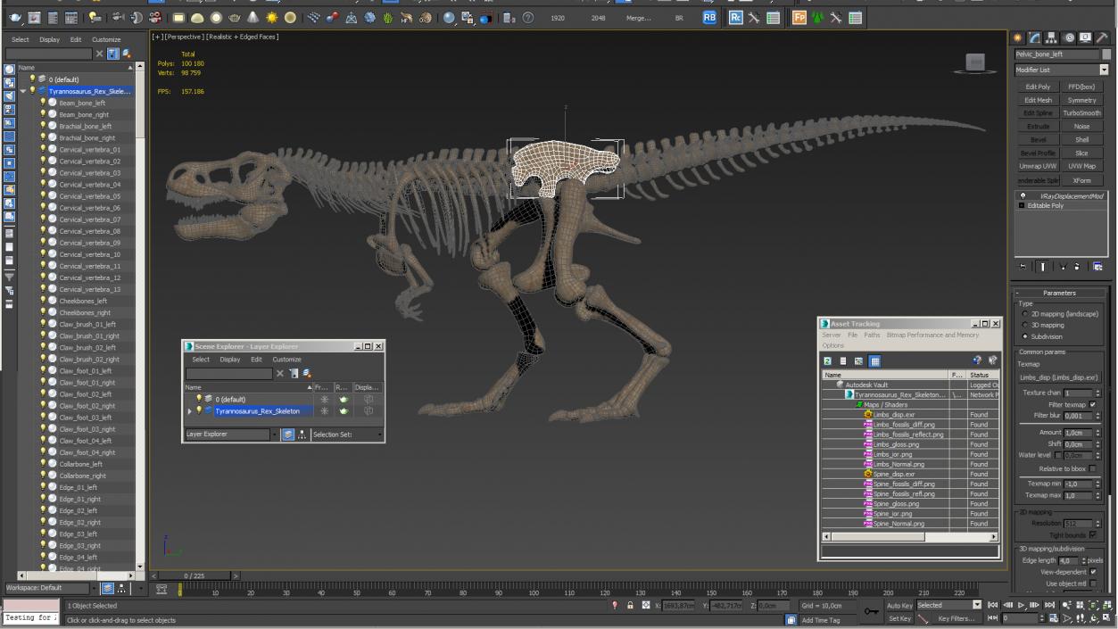 3D Tyrannosaurus Rex Skeleton Fossil Walking Pose