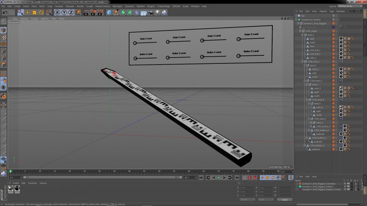 Surveyors Rod Rigged for Cinema 4D 3D model