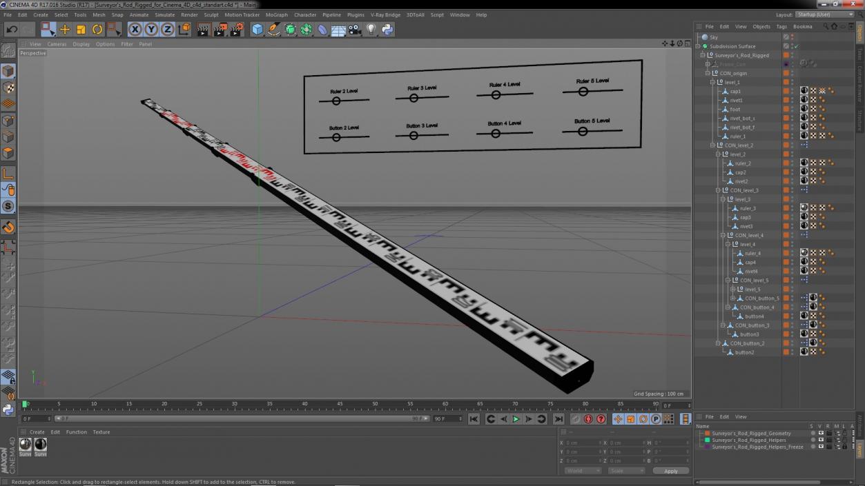 Surveyors Rod Rigged for Cinema 4D 3D model