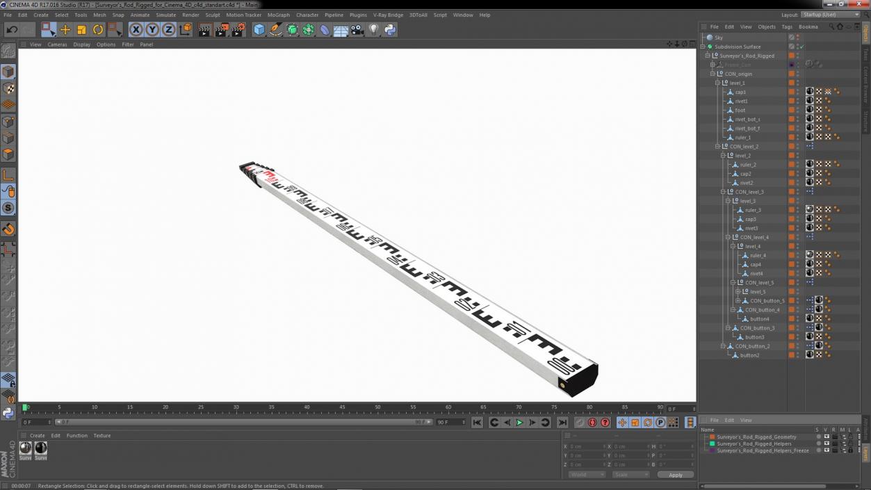 Surveyors Rod Rigged for Cinema 4D 3D model