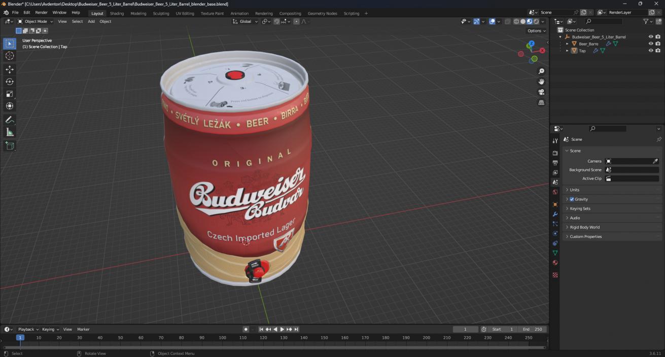 Budweiser Beer 5 Liter Barrel 3D model