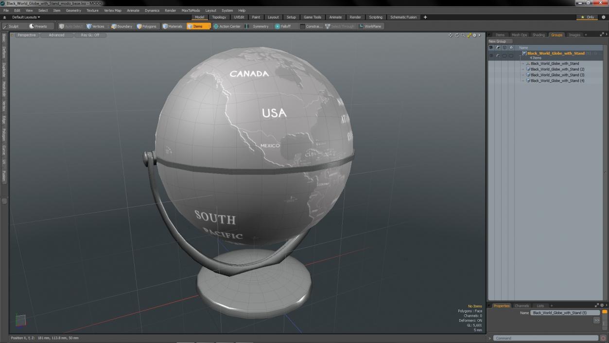 3D Black World Globe with Stand model