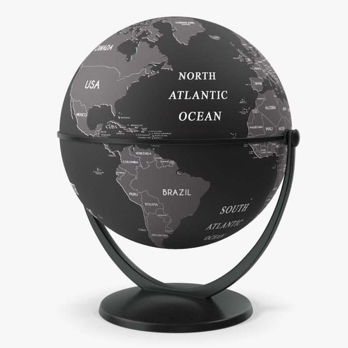 3D Black World Globe with Stand model