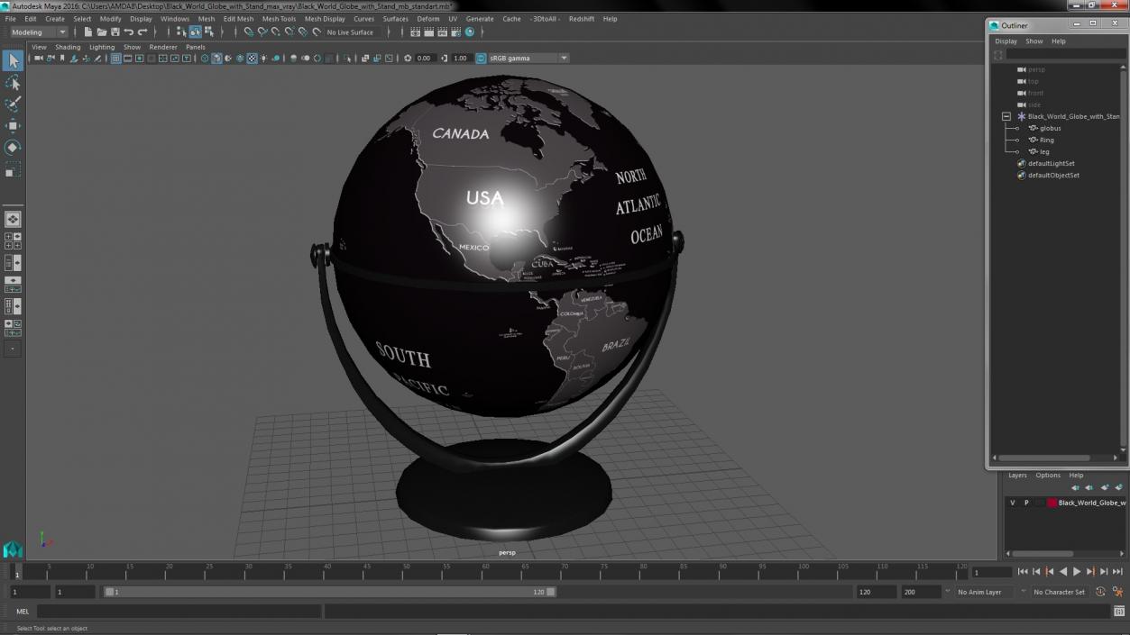 3D Black World Globe with Stand model