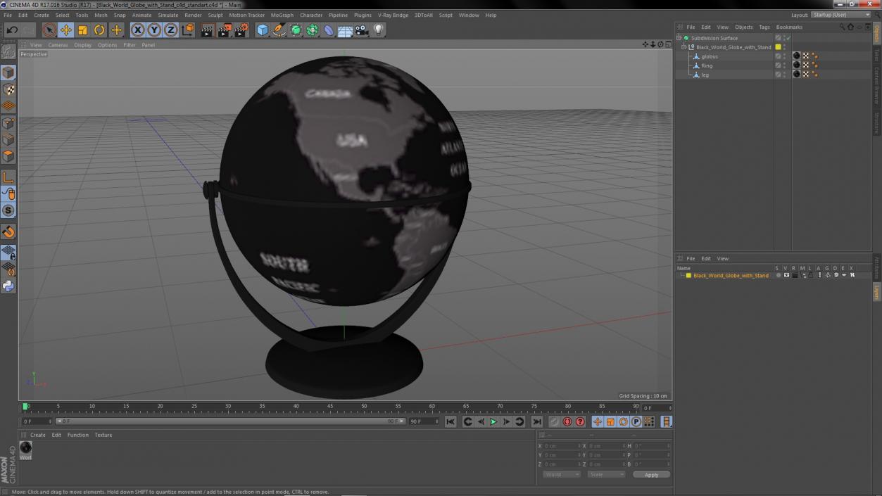 3D Black World Globe with Stand model