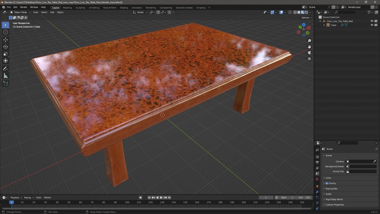 3D Floor Low Tea Table Red model